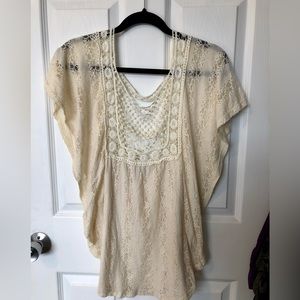 L Cream Crochet Delicate Batwing Blouse